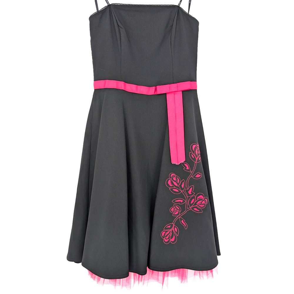 VTG 90s Y2K Rampage Black Strapless Tulle Floral Embroidered Whimisgoth‎  Dress